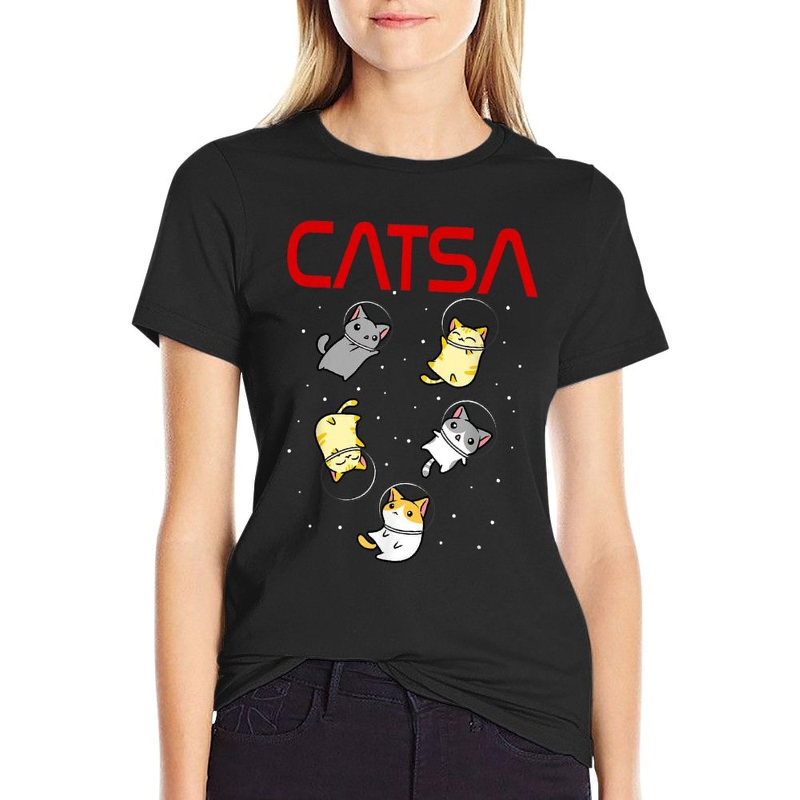 Funny Space Astronaut Cat Gifts Men Women Kids Cats Space  Relaxed-fit T-Shirt