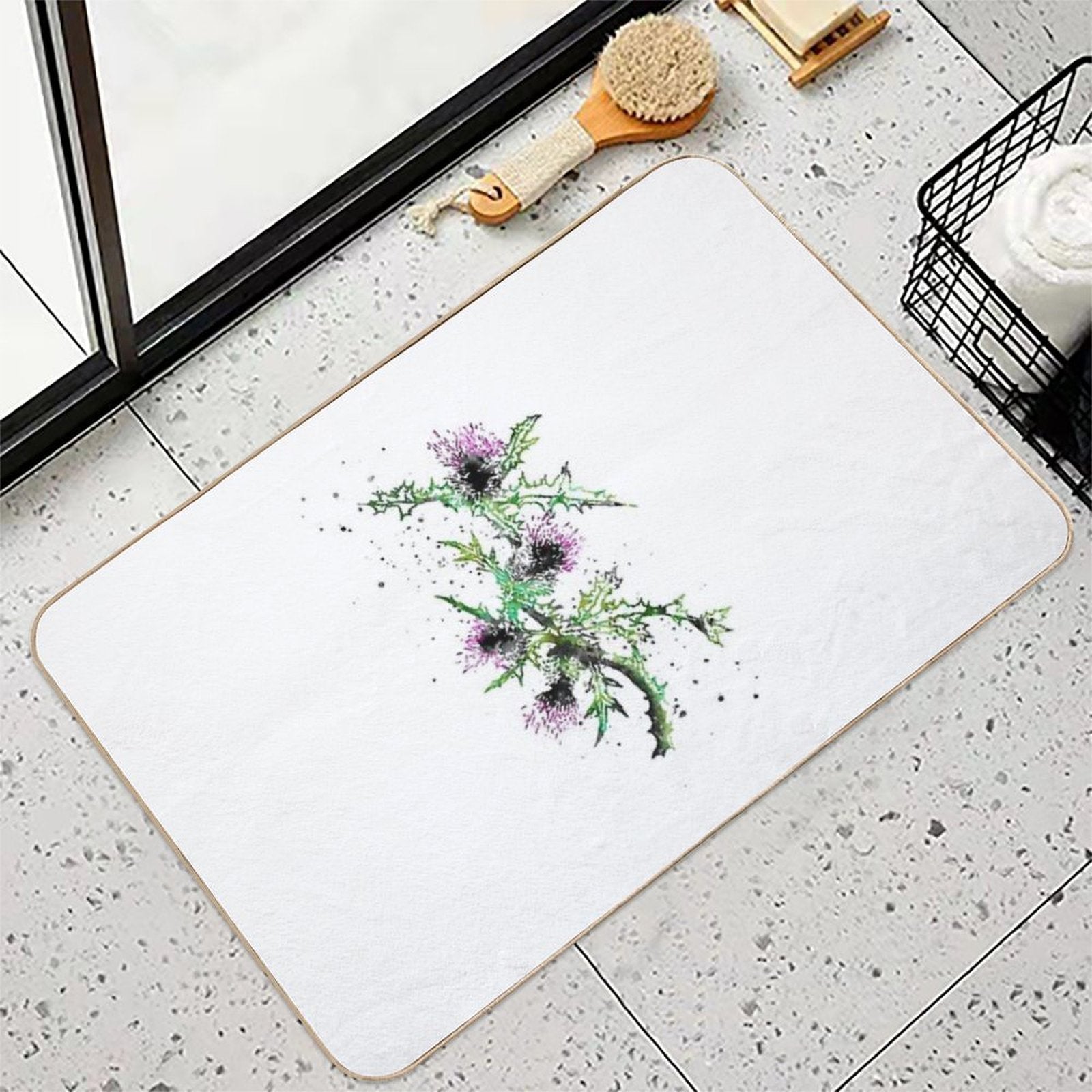Scottish Thistle, Watercolor Scottish Thistle  Stain-Proof Bath Mat