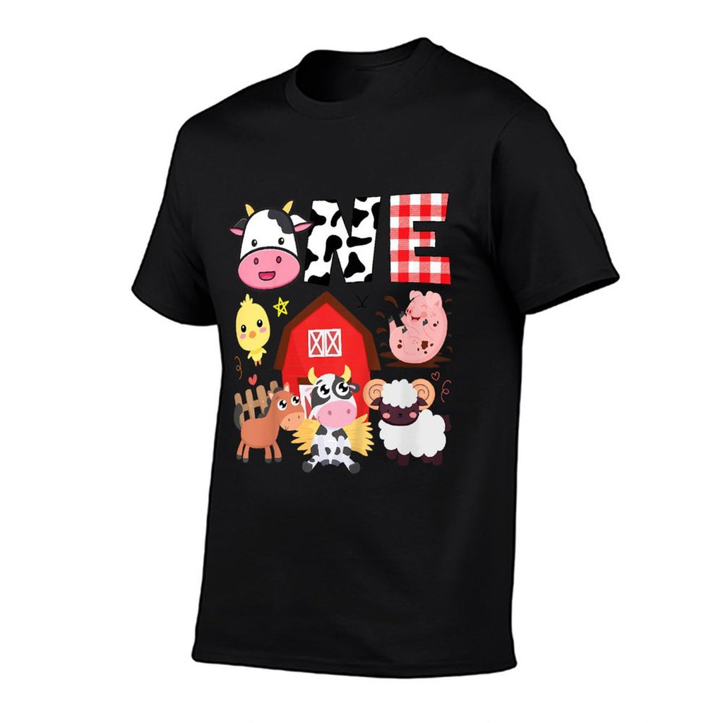 Kids 1st Birthday One Year Old Farm Theme Animals Birthday Party  Heathered Texture T-Shirt