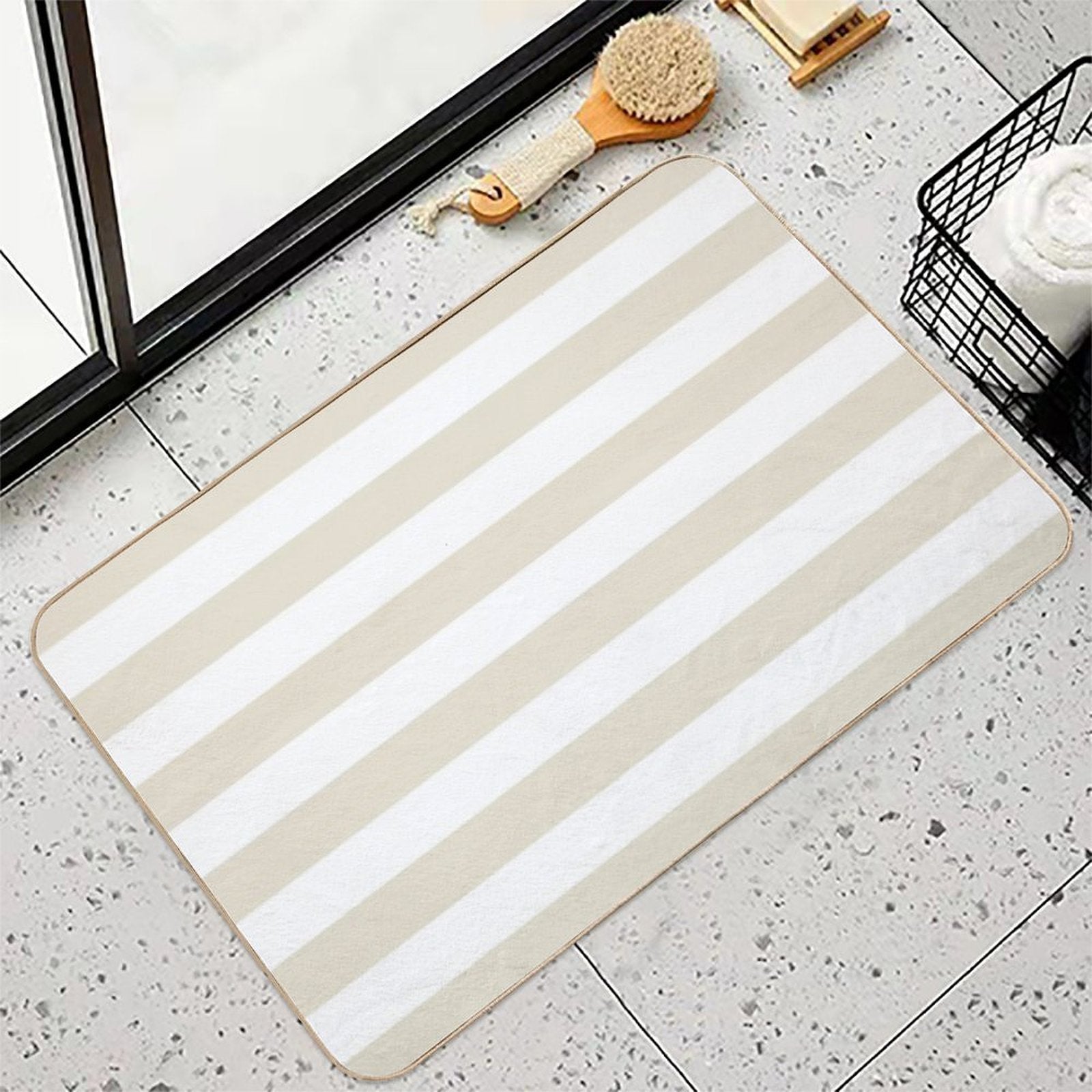 Beige And White Horizontal Stripe Pattern - Hue Coordinates WPantone Baby's Breath 11-0202 2022 Trending Color  Versatile Bath Mat