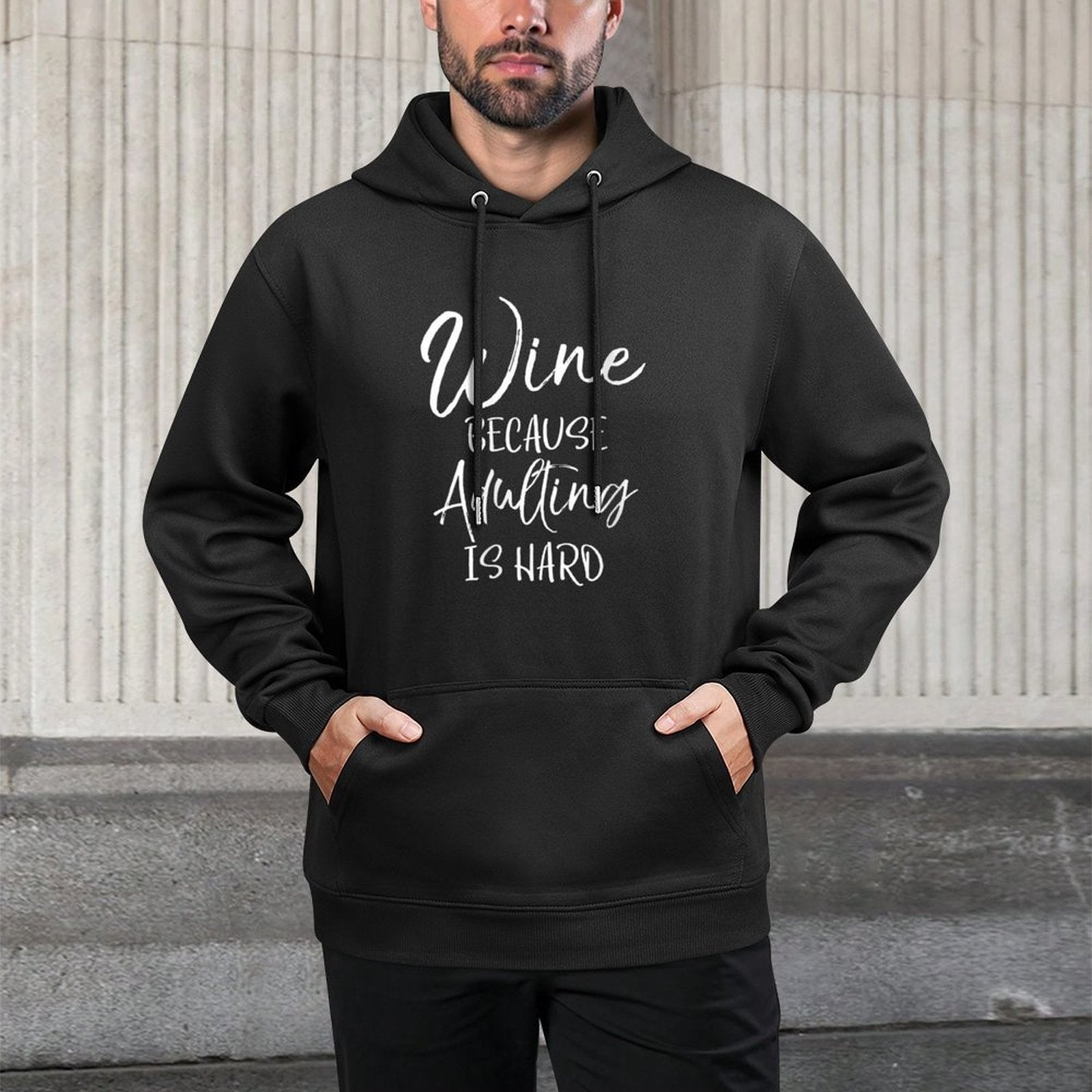 Womens Funny Mom Gift for Women Cute Wine Because Adulting Is Hard Layering Staple Hoodie