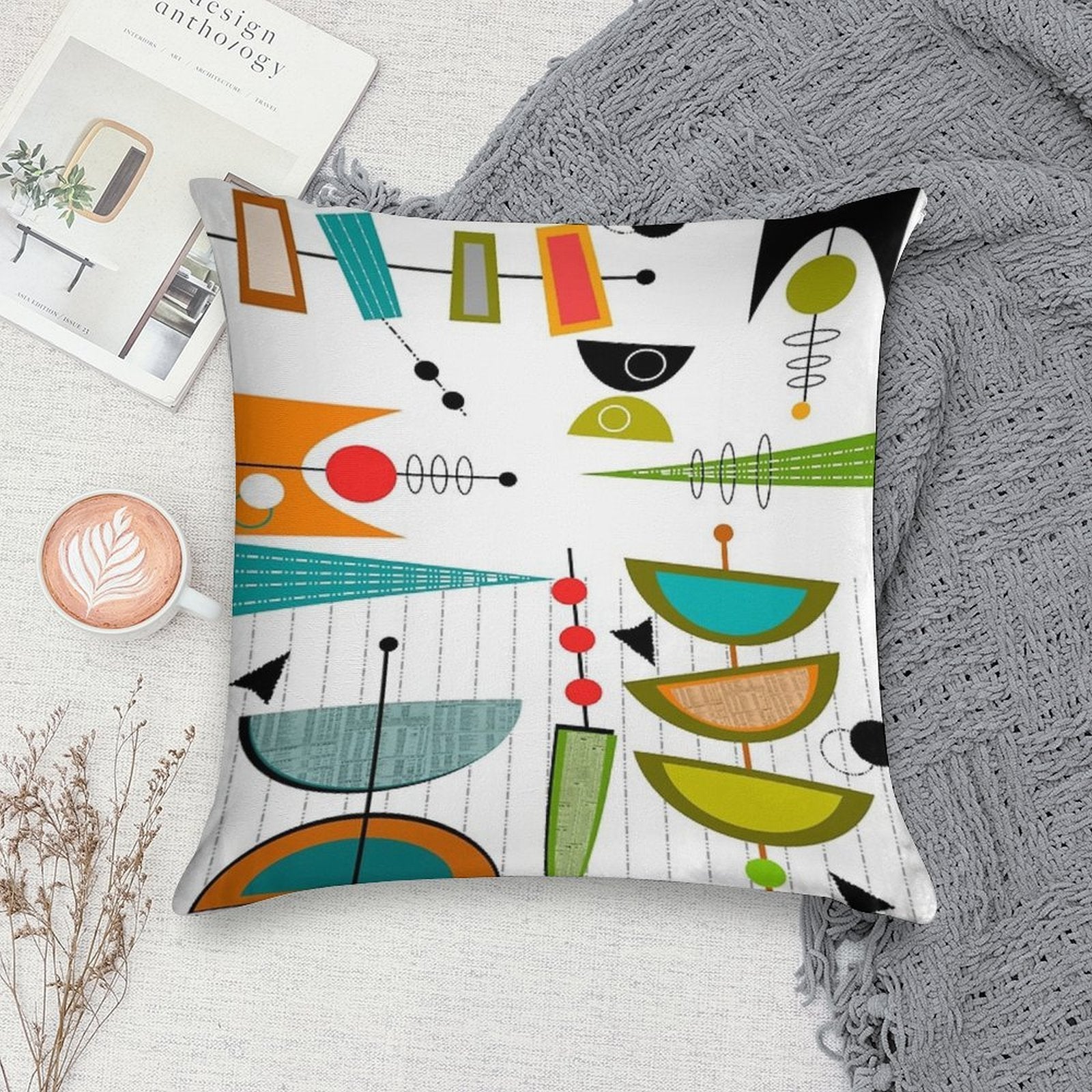 Mid-century Modern Abstract #55 Soft Anti-Pilling Throw Pillow