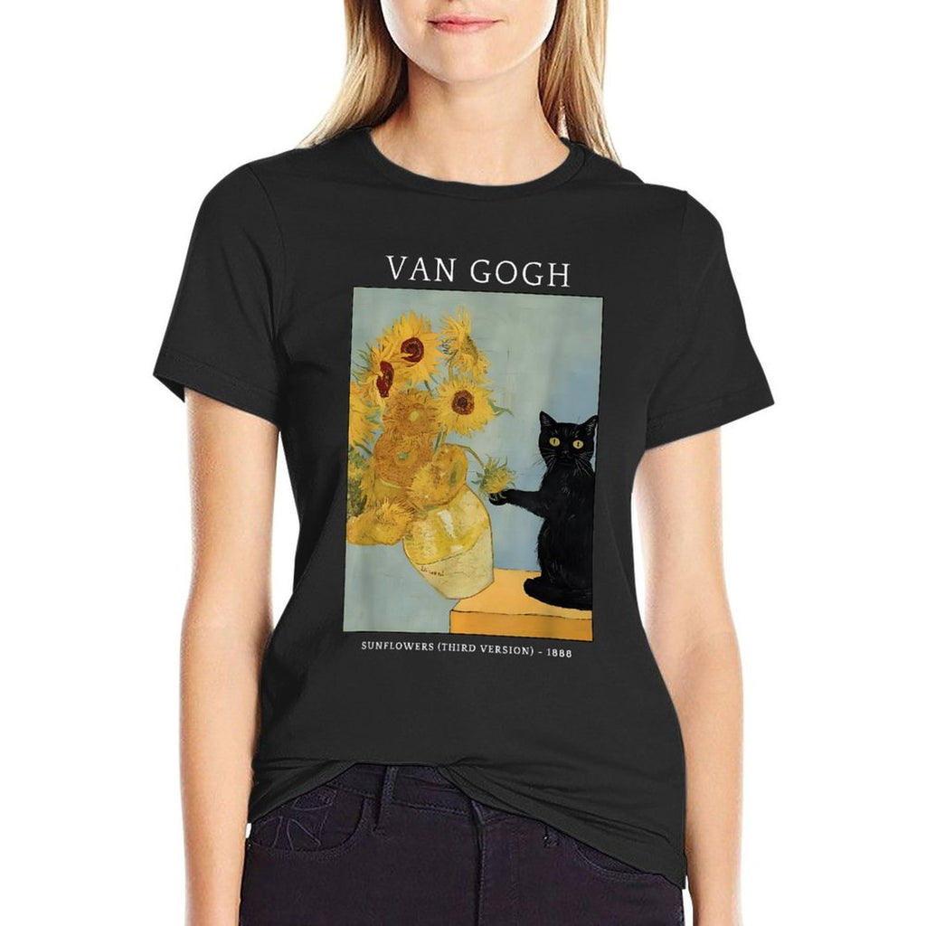 Funny Van Gogh Sunflowers Cat Meme Van Gogh Art Graphic Men Women Kids Comfortable T-Shirt
