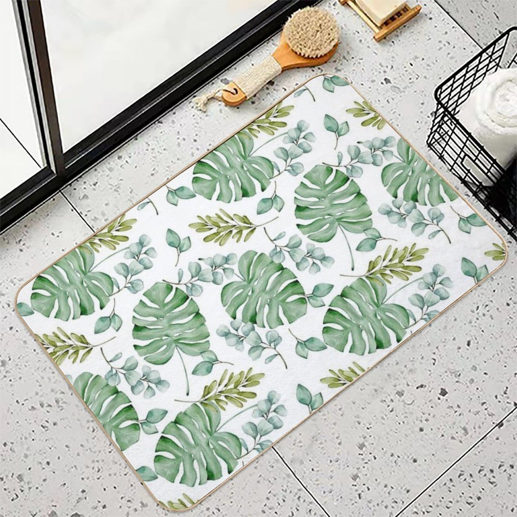 Monstera Leaves Green Seamless  Anti-Trip Bath Mat