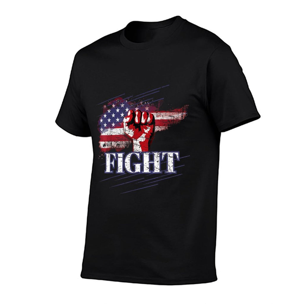 Fight Fist Pump USA Patriotism  Ribbed Collar T-Shirt