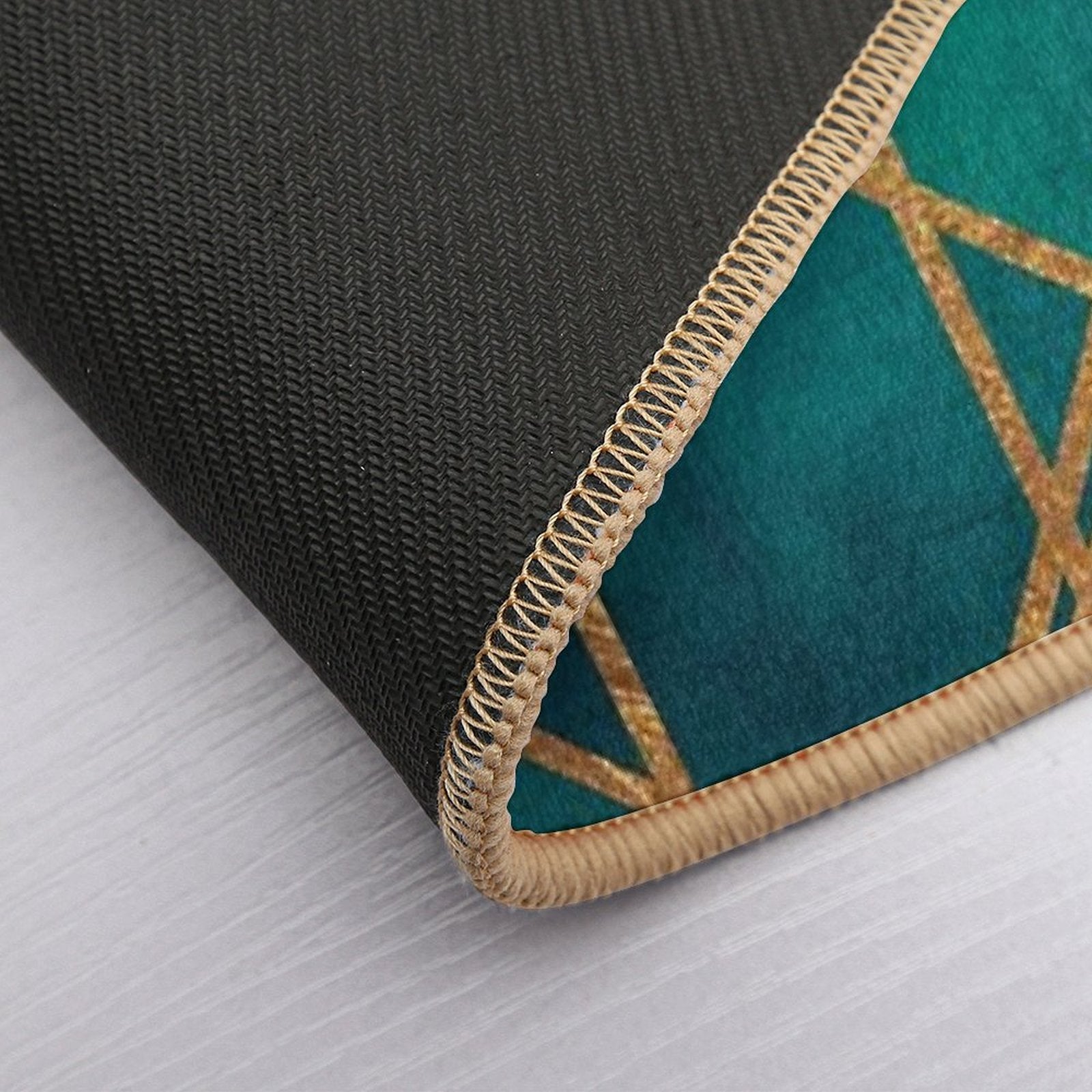 Green Gold Geometric  Repositionable Bath Mat