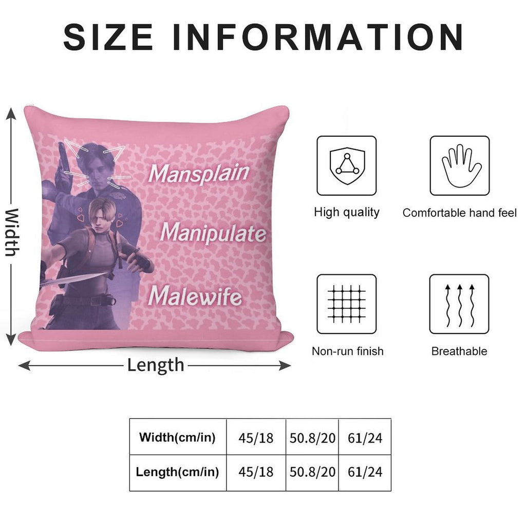 Mansplain, Manipulate, Malewife Leon (Cow) PINK VERSION Soft Style Accent Throw Pillow