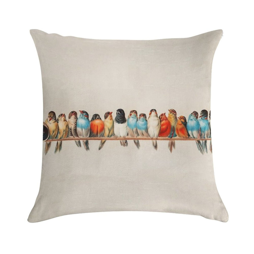 Vintage Birds Soft Reinforced Edging Throw Pillow
