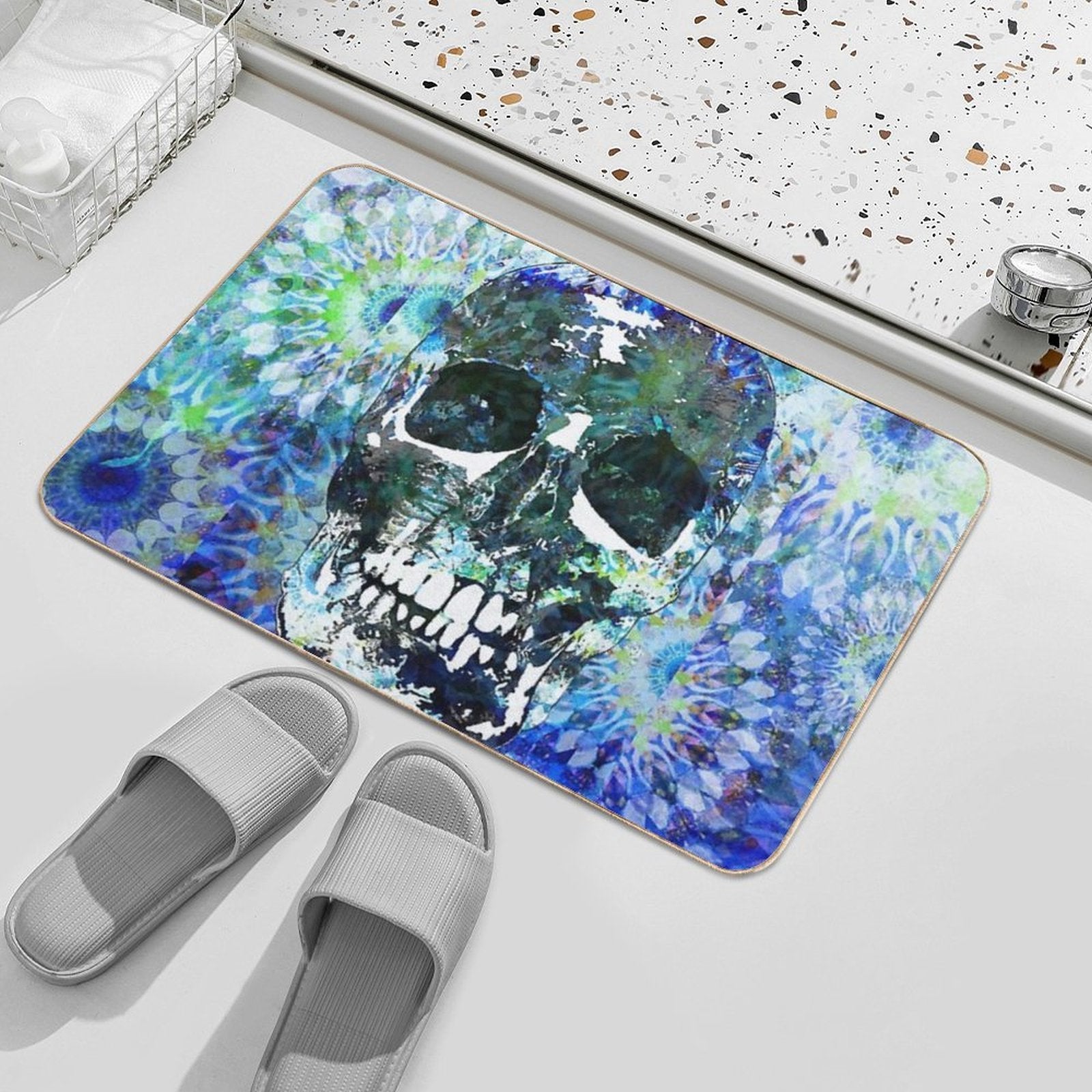 Blue Mandala Candy Skull Art  Toxin-Free Bath Mat