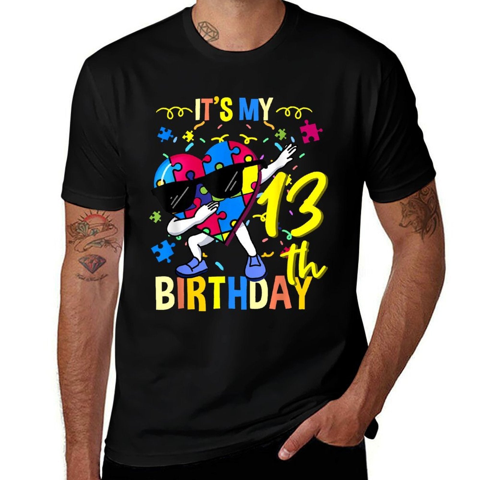 Its My 13th Birthday Dabbing Autism Puzzle  Stretchy T-Shirt