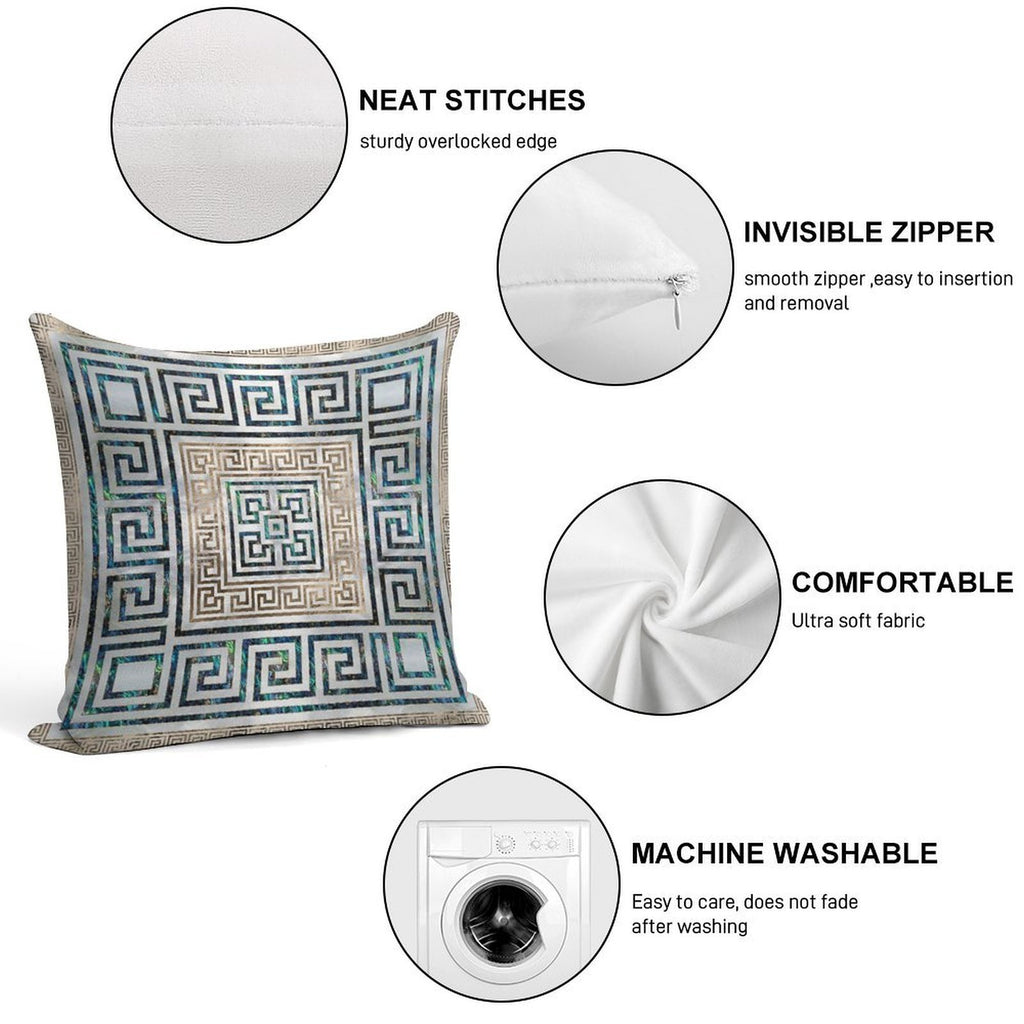 Greek Key Ornament - Greek Meander -Abalone And Gold Soft Ultra-Soft Texture Throw Pillow