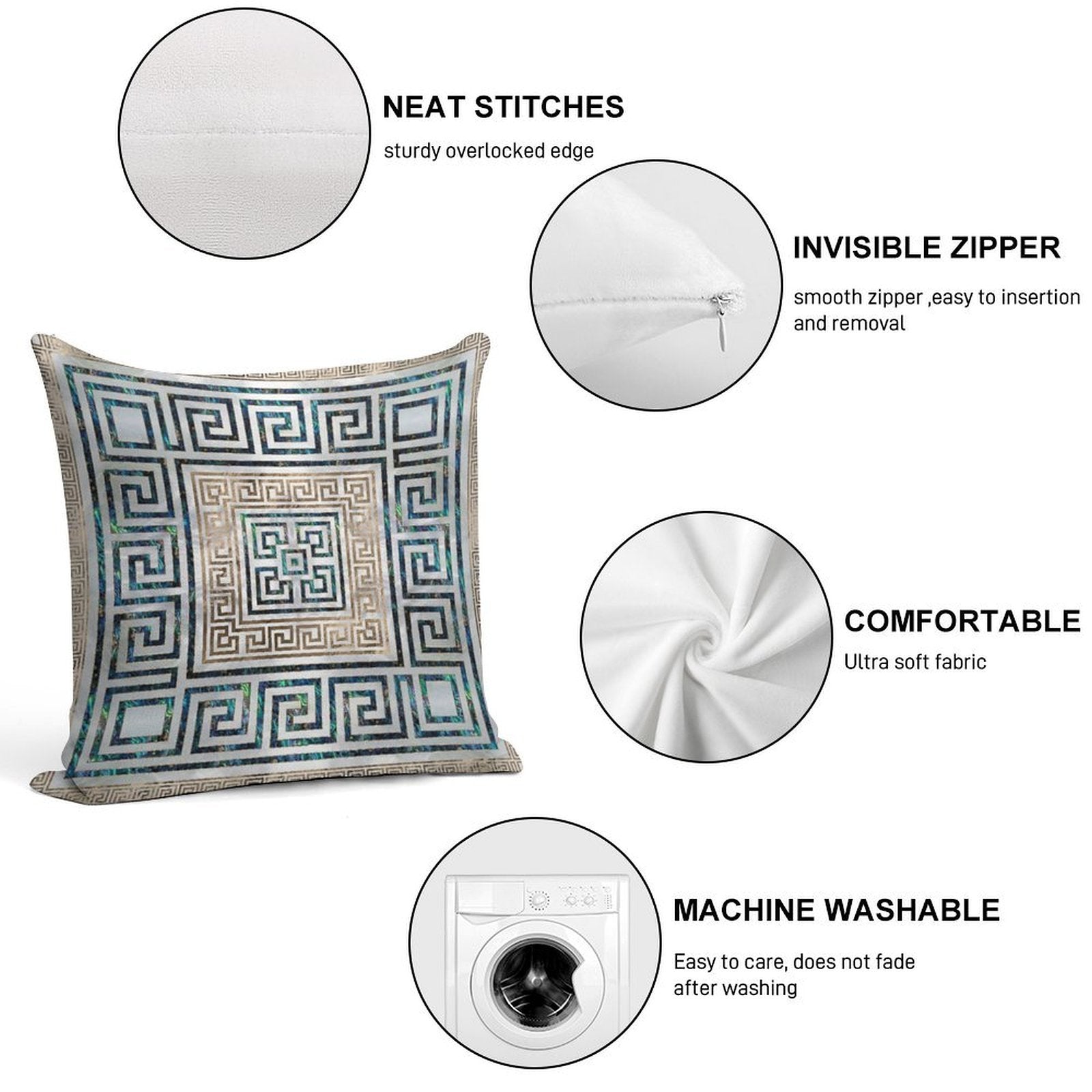 Greek Key Ornament - Greek Meander -Abalone And Gold Soft Ultra-Soft Texture Throw Pillow
