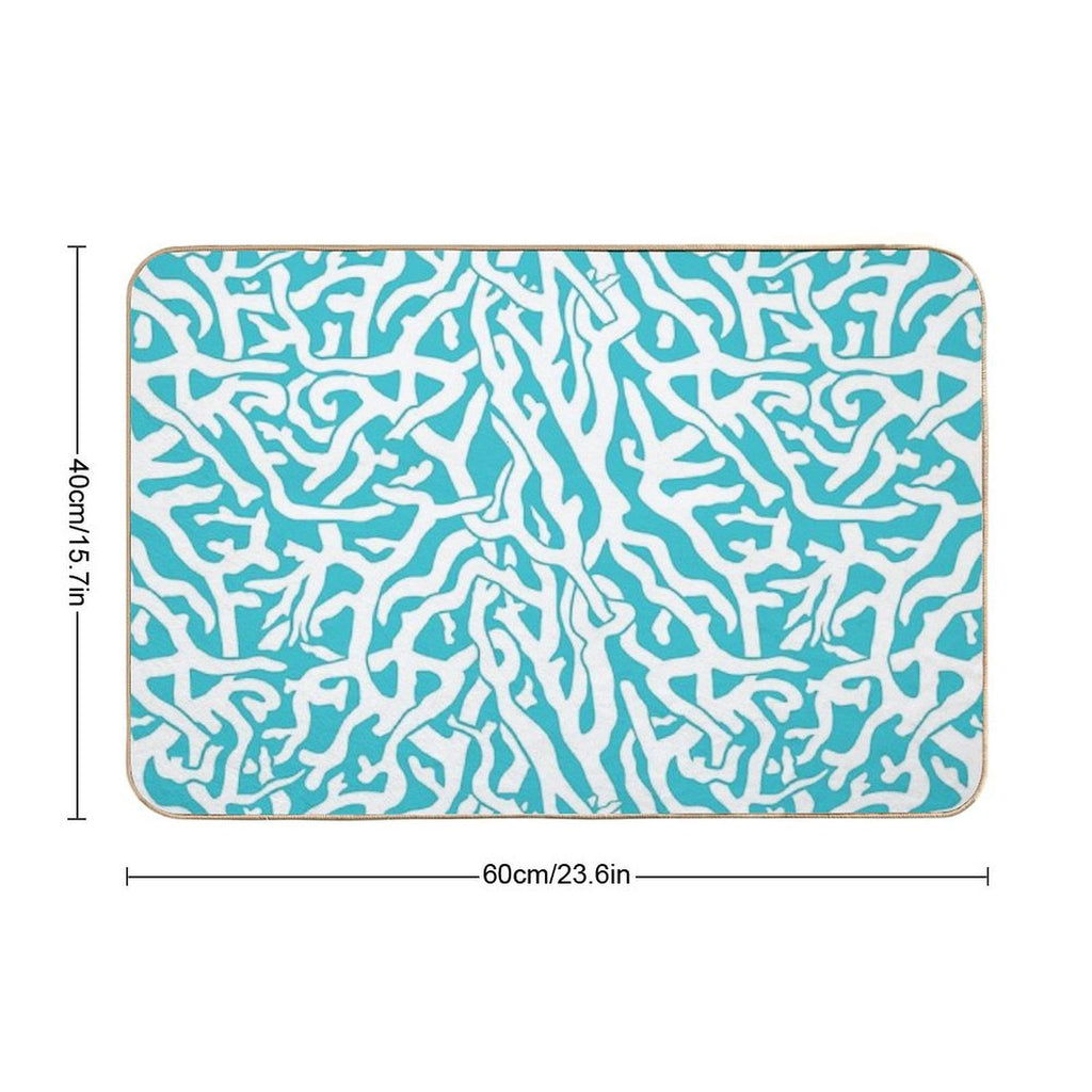 Coral Reef Pattern White Aqua Blue Beach  Absorbent Bath Mat