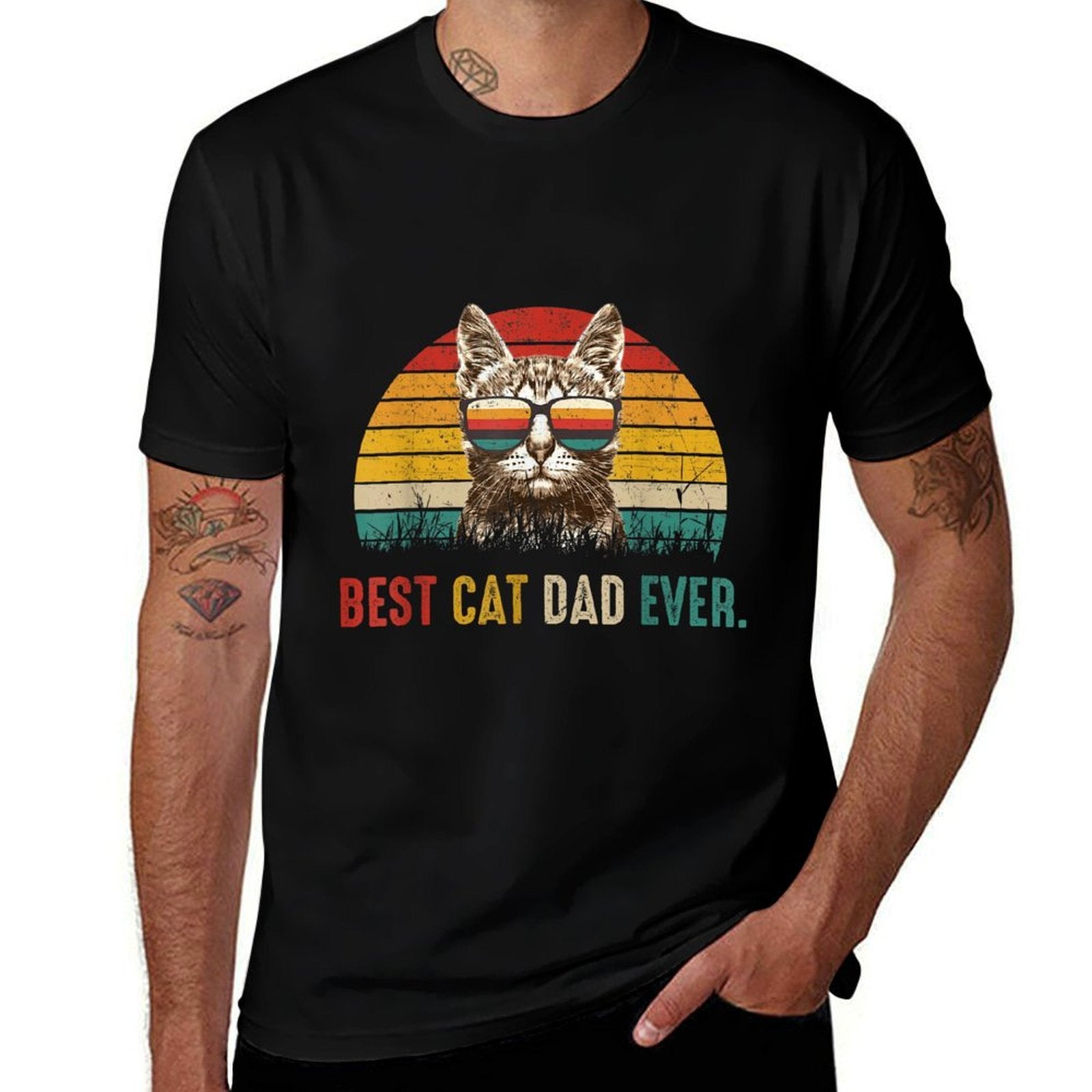 Best Cat Dad Ever Funny Fathers Day Vintage Cat Daddy for Men  Oversized Silhouette T-Shirt