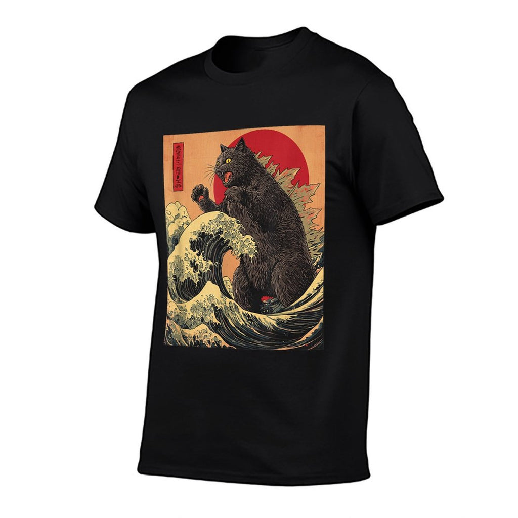 Catzilla Cat Japanese Anime Kawaii Sunset  High-quality Stitching T-Shirt