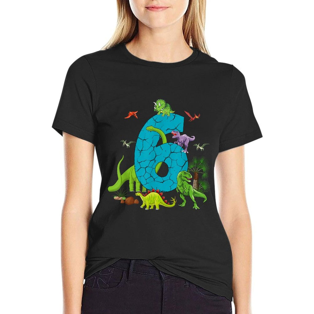 6 Year Old Dinosaur Birthday 6th T Rex Dino Six Saurus  Oversized Silhouette T-Shirt