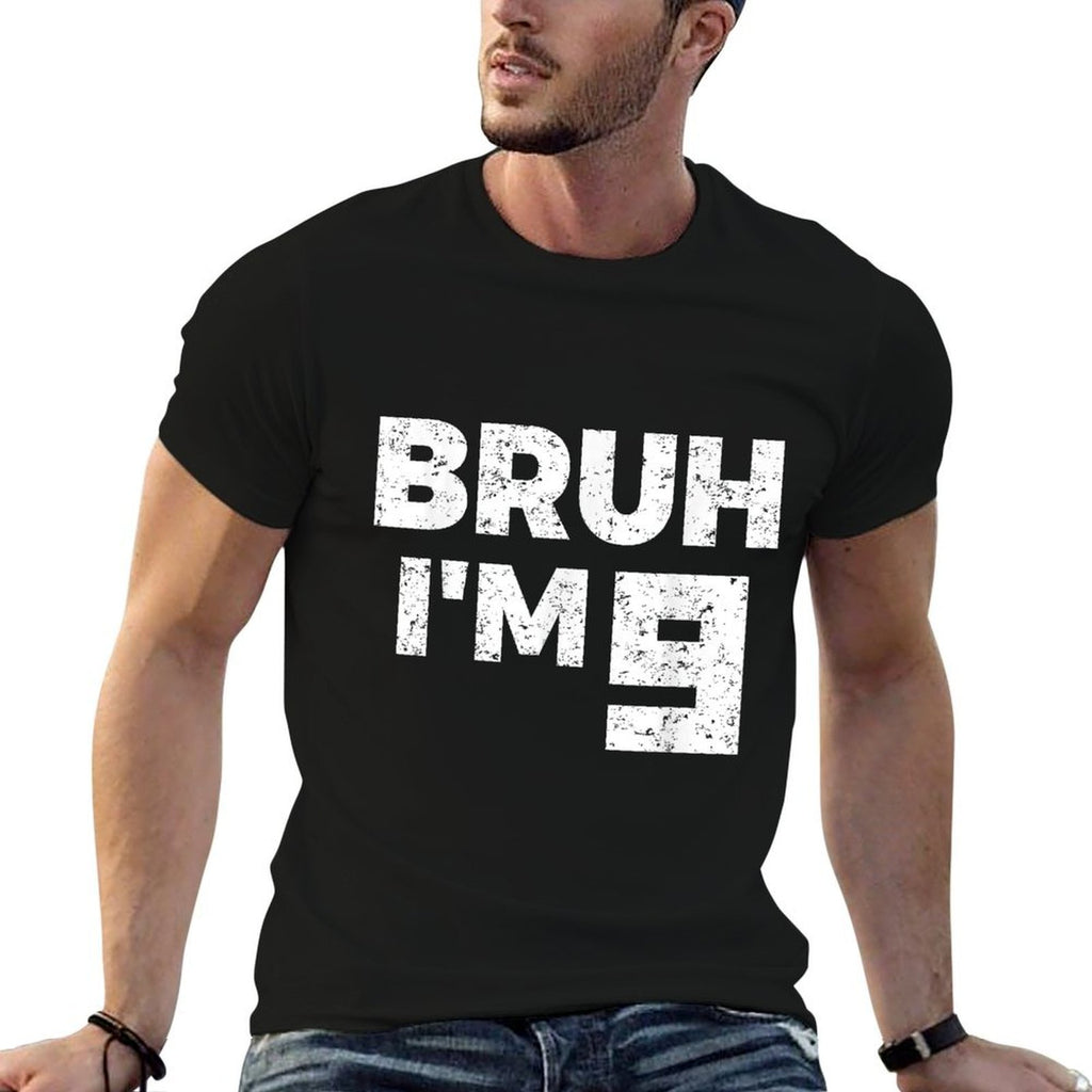 Bruh I'm 9 Bruh It's My 9th Birthday 9 Year Old Birthday  Heathered Texture T-Shirt