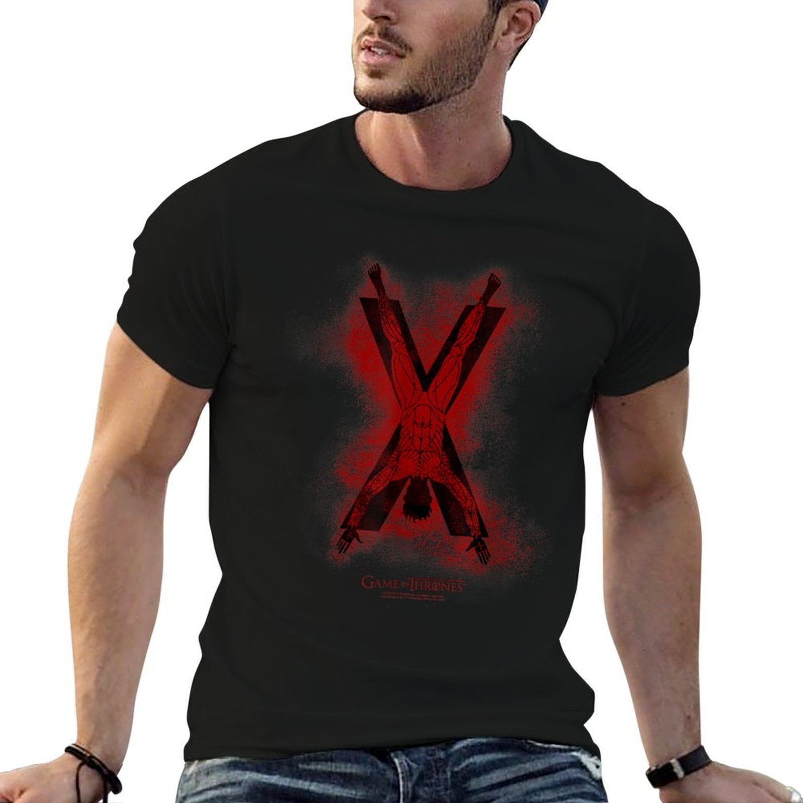 Game of Thrones Bolton Sprayed Outline Sigil  Ribbed Collar T-Shirt