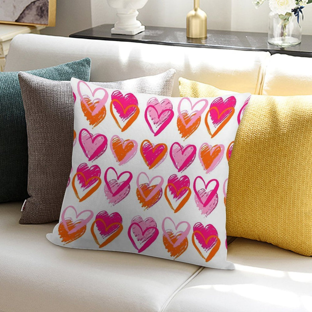 Pink And Orange Hearts Soft Fade-Resistant Throw Pillow