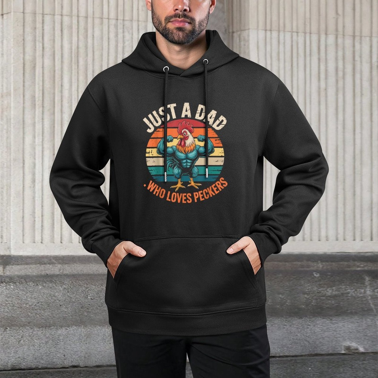 Just A Dad Who Loves Peckers Funny Vintage Chicken Farmer Layering Staple Hoodie