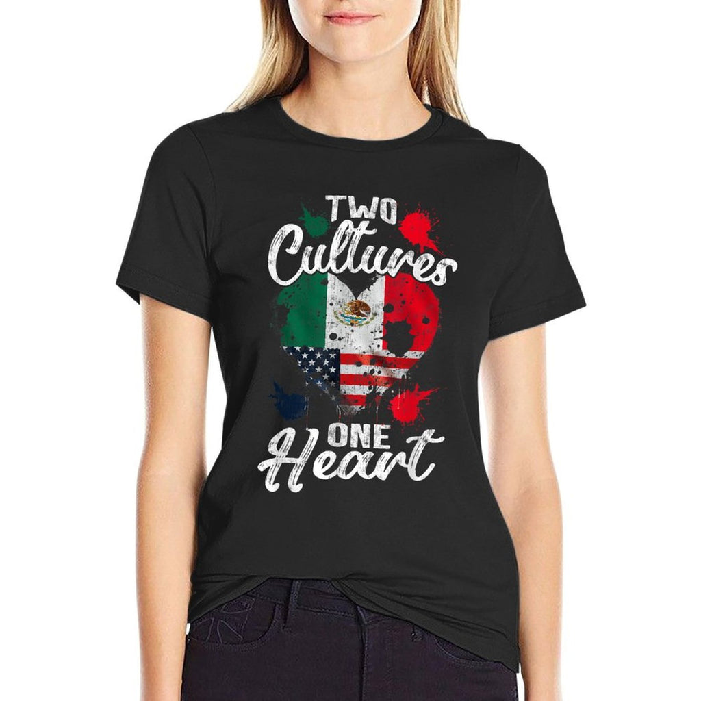 Two Cultures One Heart Usa America Mexico Mexican American  Quick-drying T-Shirt