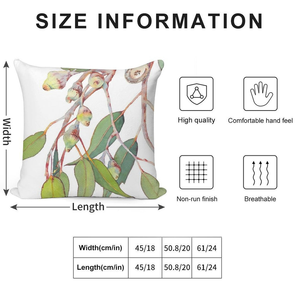 Australian Native Eucalyptus Tree Branch Watercolour Soft Hidden Zipper Throw Pillow