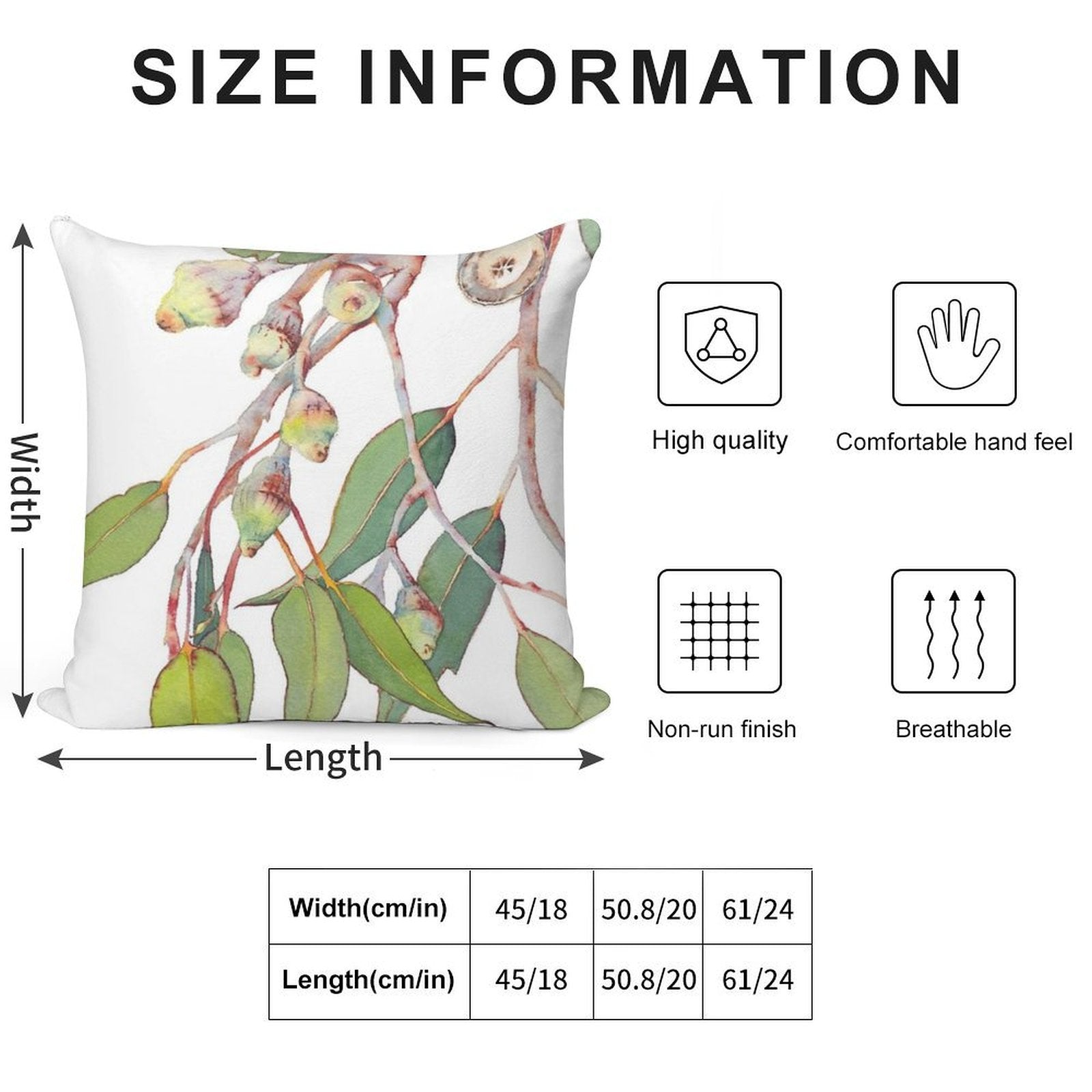 Australian Native Eucalyptus Tree Branch Watercolour Soft Hidden Zipper Throw Pillow