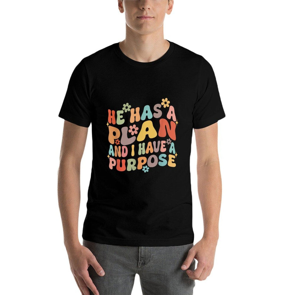 Retro Groovy He Has A Plan And I Have A Purpose Christian  Trendy Pattern T-Shirt