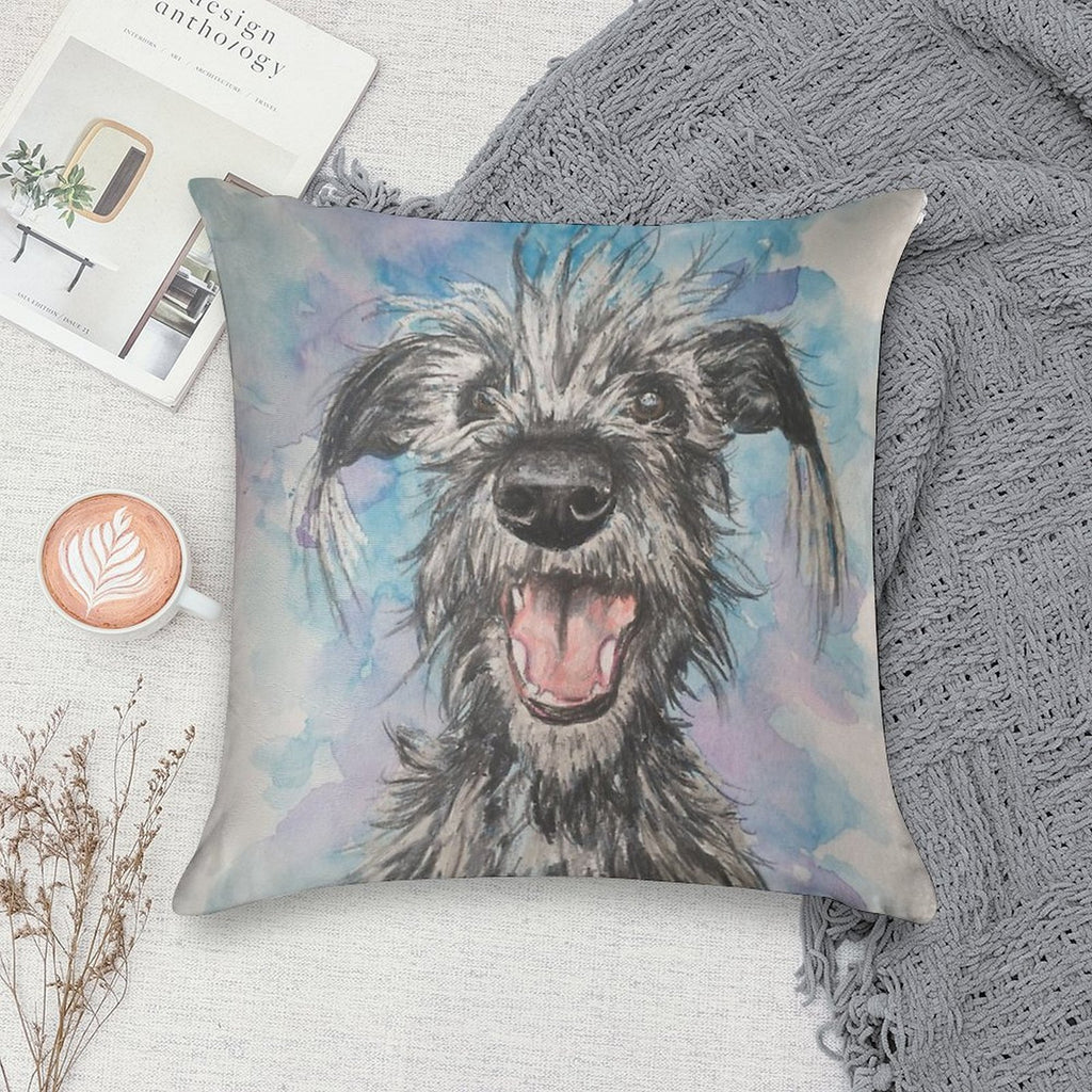 Scruffy Lurcher  , Watercolour Background Soft High-Density Material Throw Pillow