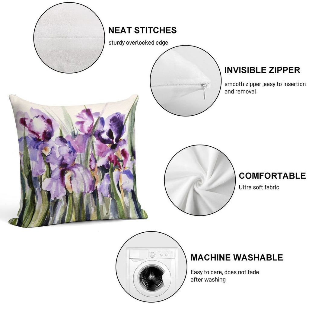 Purple Iris Art Watercolor Soft Decorative Cover Throw Pillow