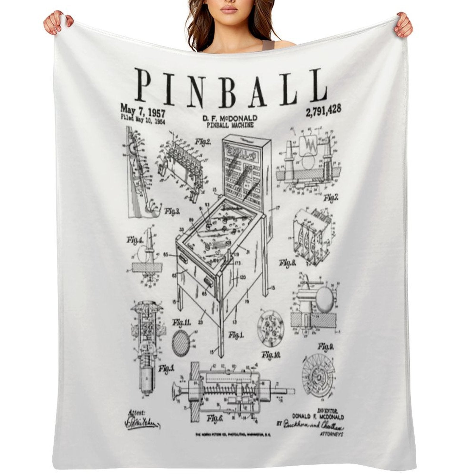 Pinball Arcade Gaming Machine Vintage Gamer Patent Print Premium Throw Blanket