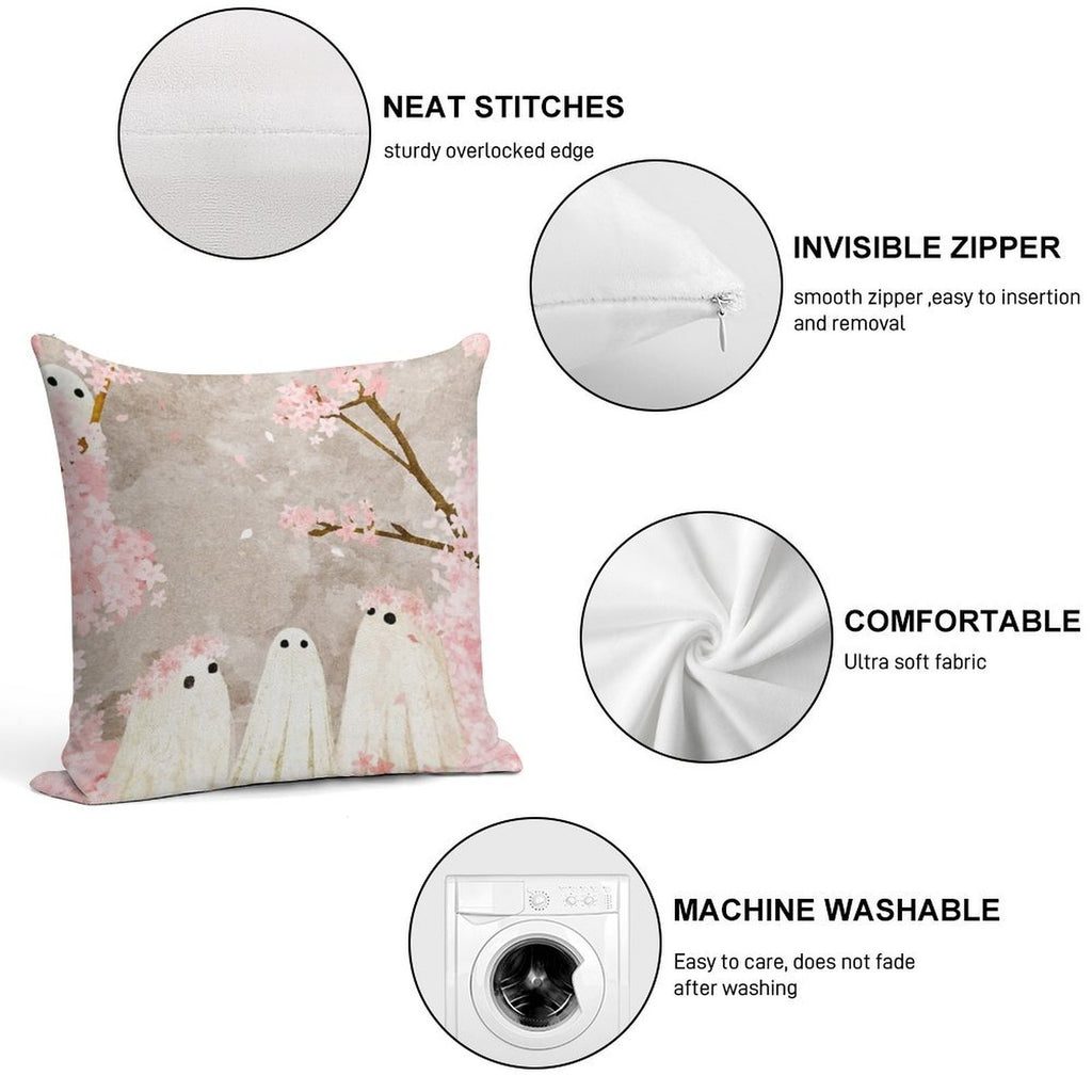 Cherry Blossom Party Soft Short Plush Fabric Throw Pillow