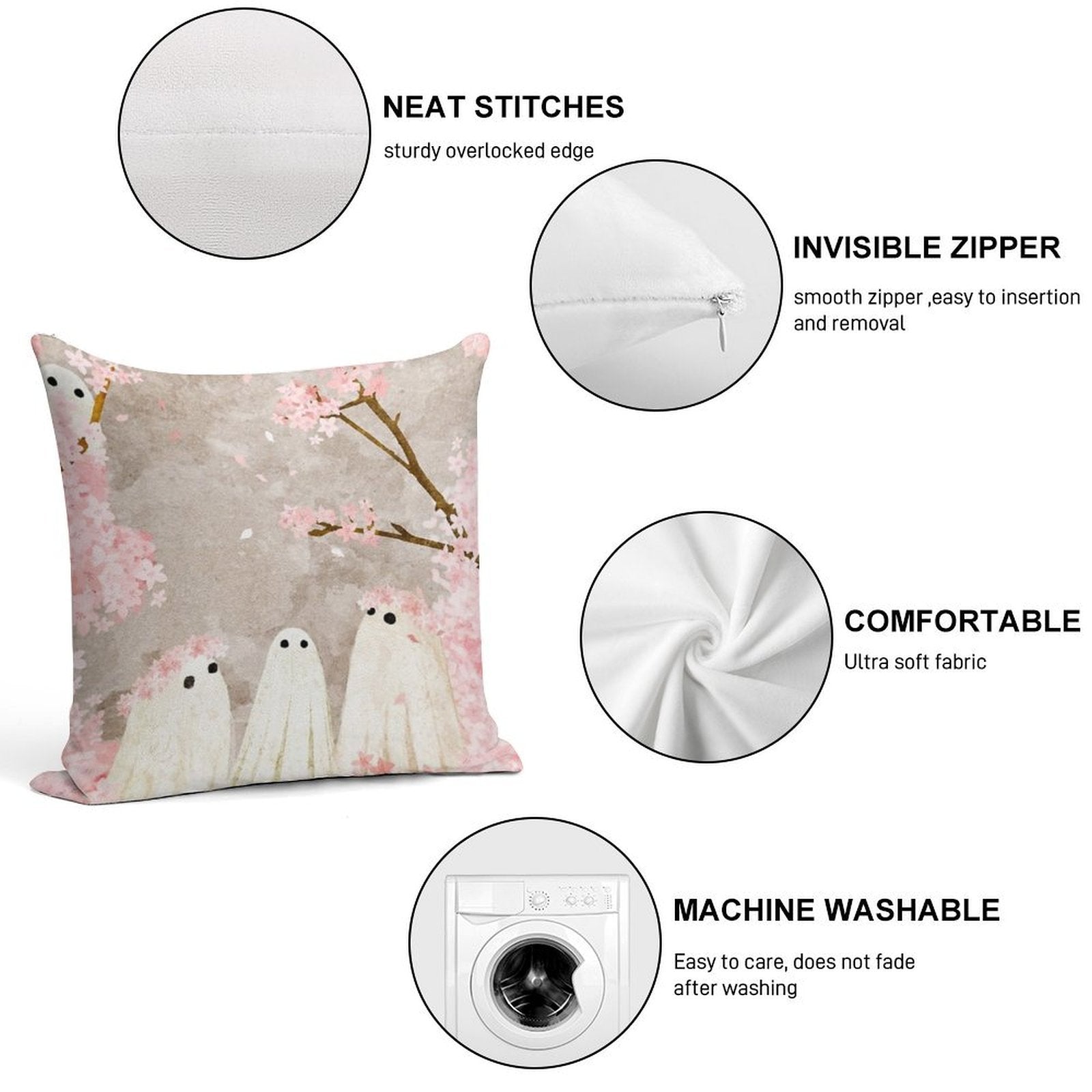 Cherry Blossom Party Soft Short Plush Fabric Throw Pillow