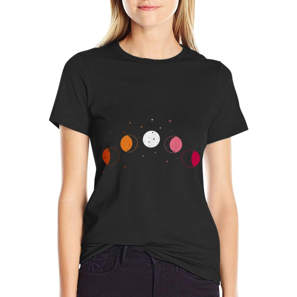 Moon Phases Subtle Lesbian Pride  Summer-ready Fabric T-Shirt