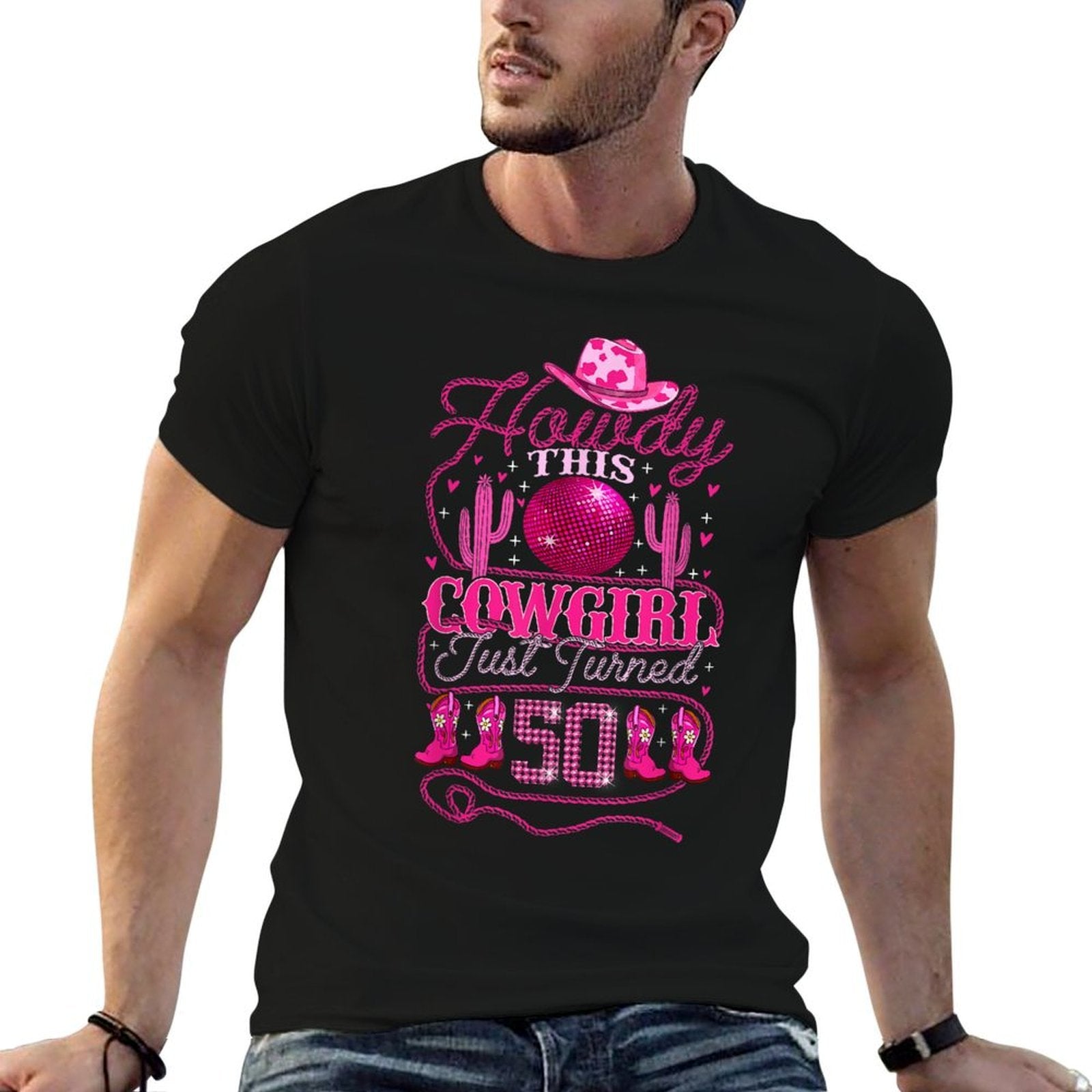 50yr Birthday Cowgirl Western 50Years Old Girl 50th Birthday  Heathered Texture T-Shirt