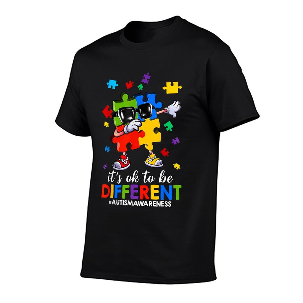 It's OK To Be Different Dabbing Puzzle Autism Awareness Kids  Fade-proof Color T-Shirt
