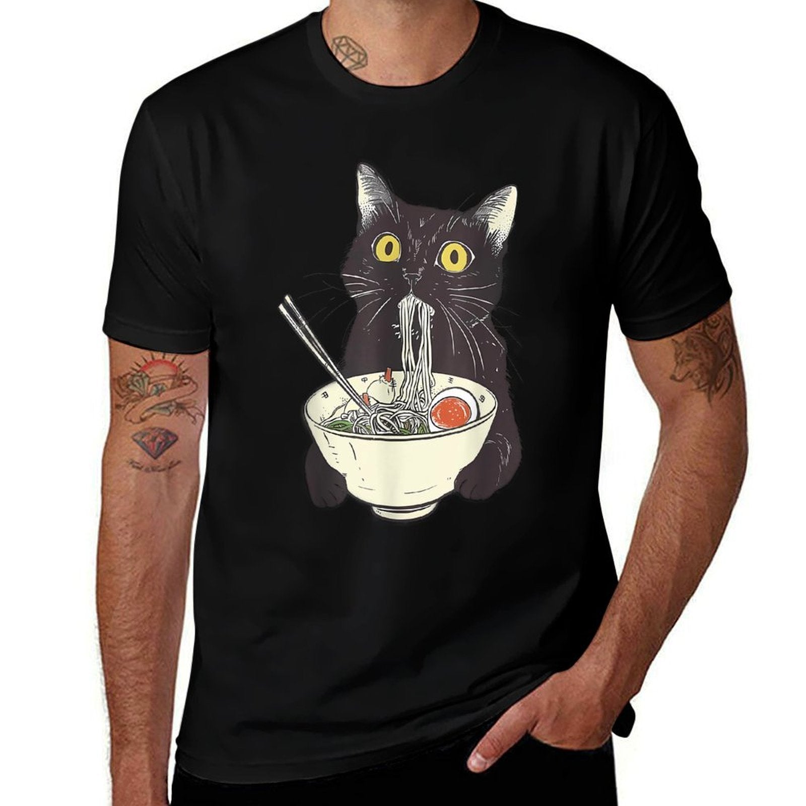 Cat Ramen Noodle Japanese Anime Manga Kawaii Cat  Slim-fit Cut T-Shirt