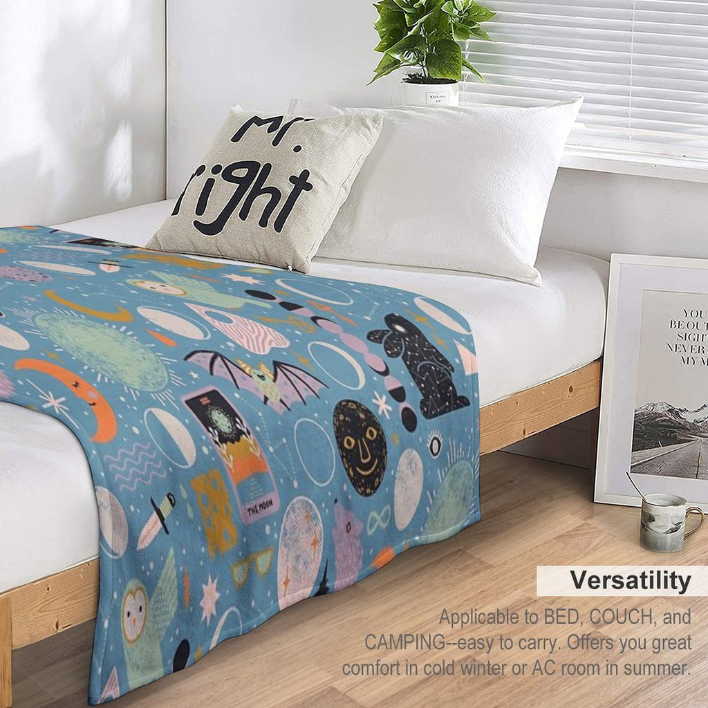 Lunar Pattern Blue Moon Wrinkle-free Throw Blanket