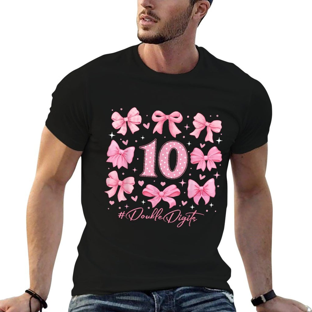 Double Digits Birthday Girl 10th Birthday Coquette Bow Pink  Tagless Design T-Shirt