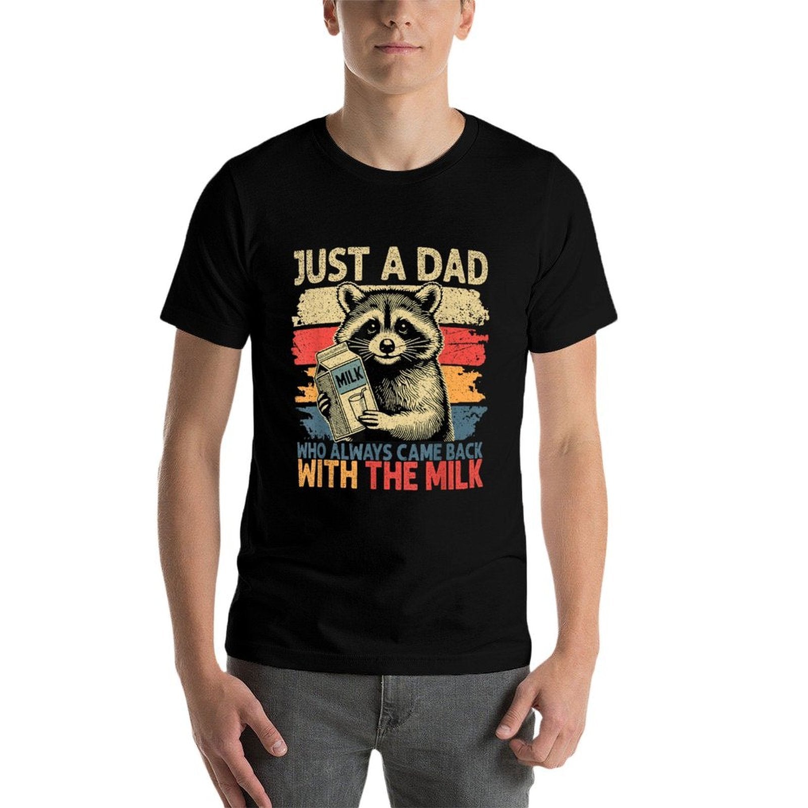 Just A Dad Who Always Came Back With The Milk Fathers Day  Ribbed Collar T-Shirt