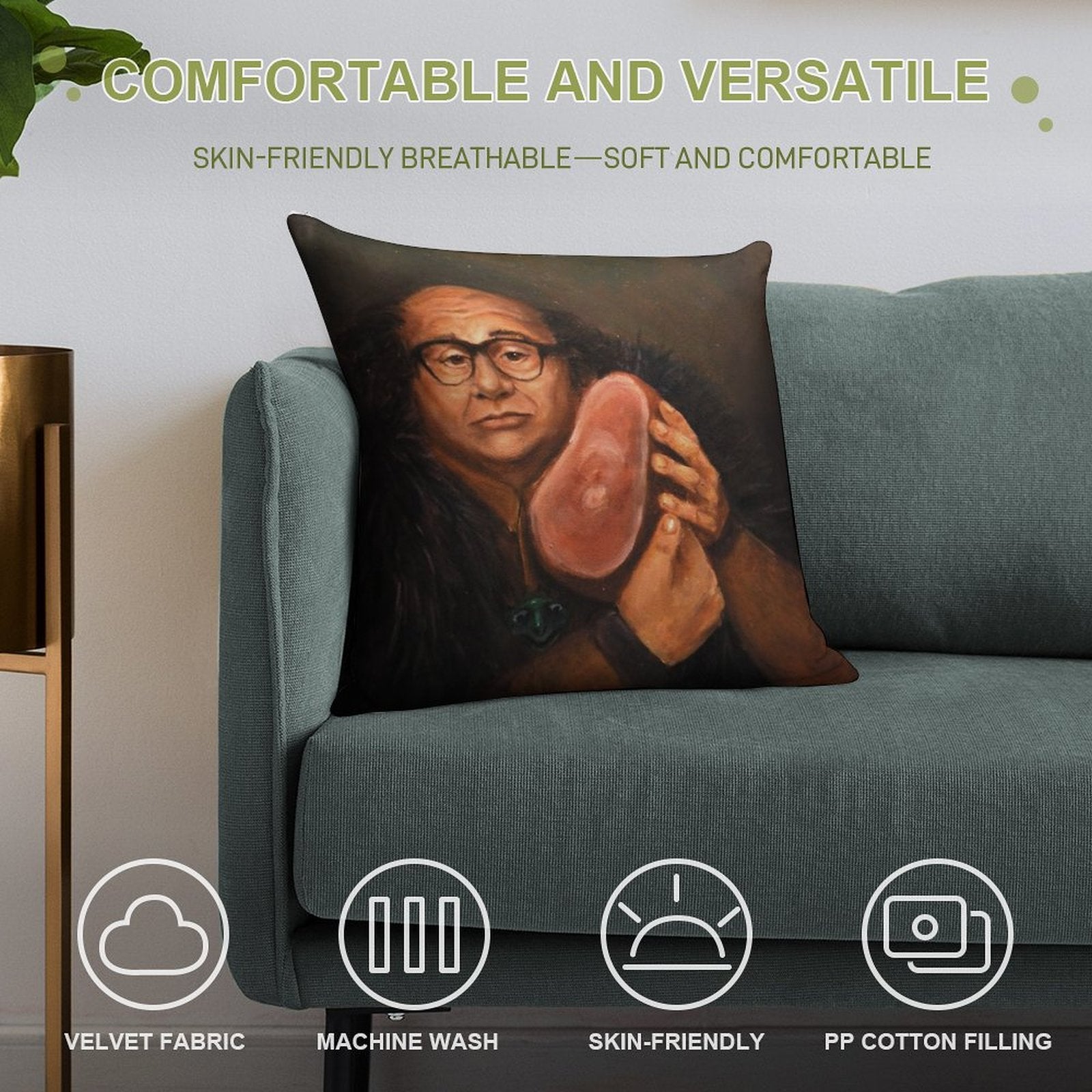 Danny Devito And His Beloved Ham Soft Short Plush Fabric Throw Pillow