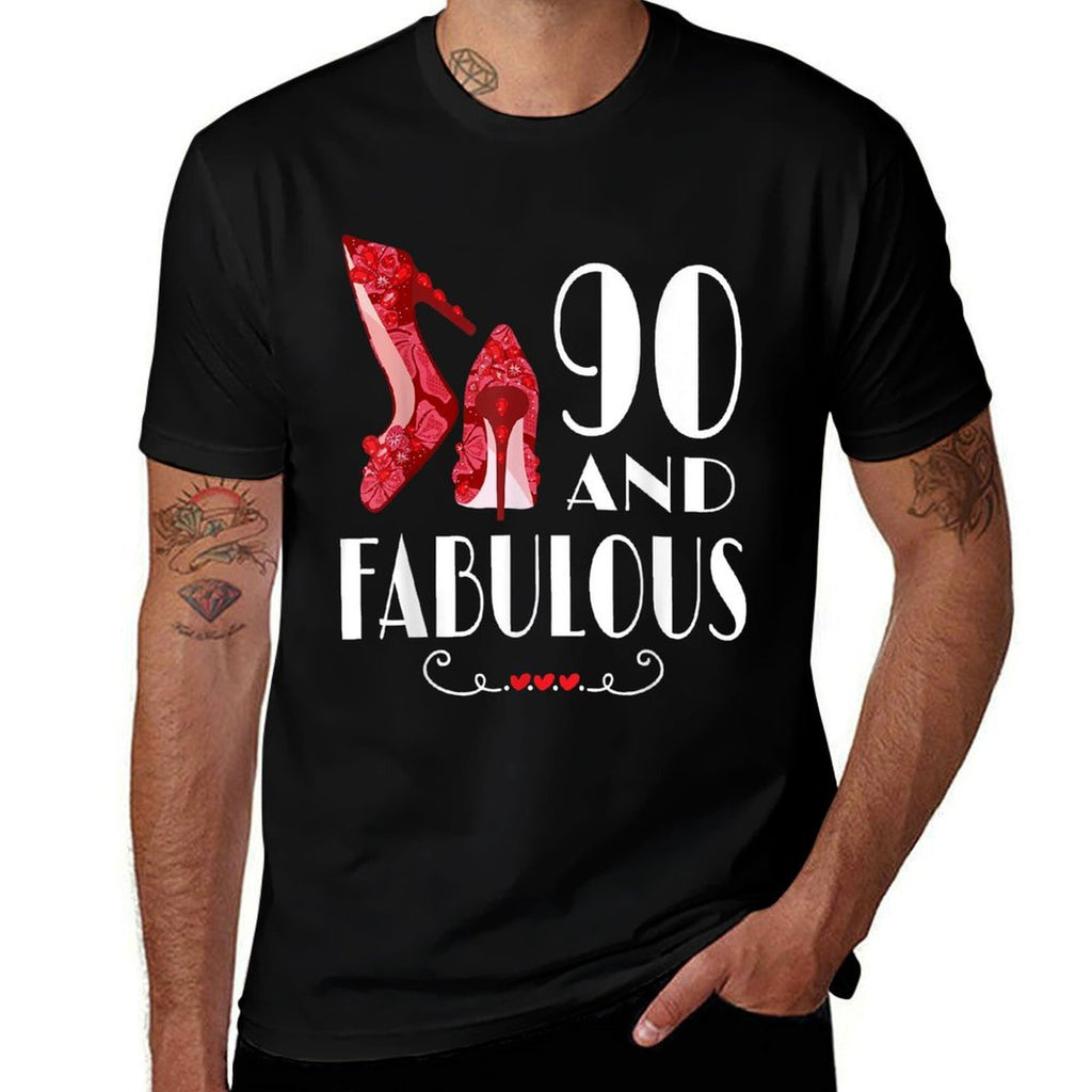 90th Birthday Im 90 And Fabulous  Ribbed Collar T-Shirt