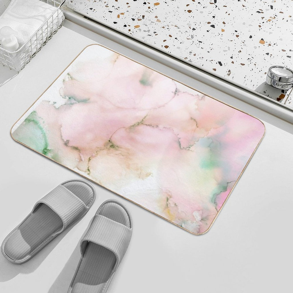 Abstract Ink Green Pink Tan Print by Zouzounio Art  Odorless Bath Mat