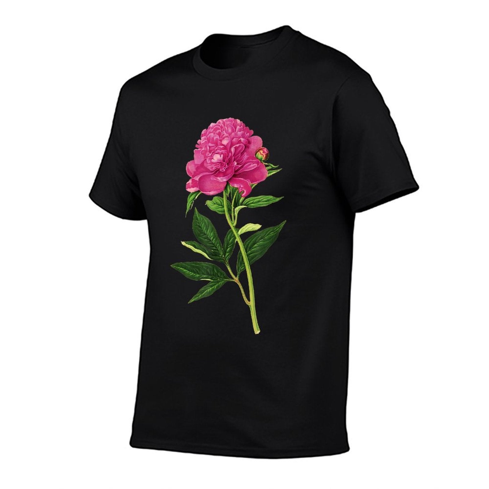 Vintage Botanical Print, Fuchsia Pink Peony  Polyester Blend T-Shirt