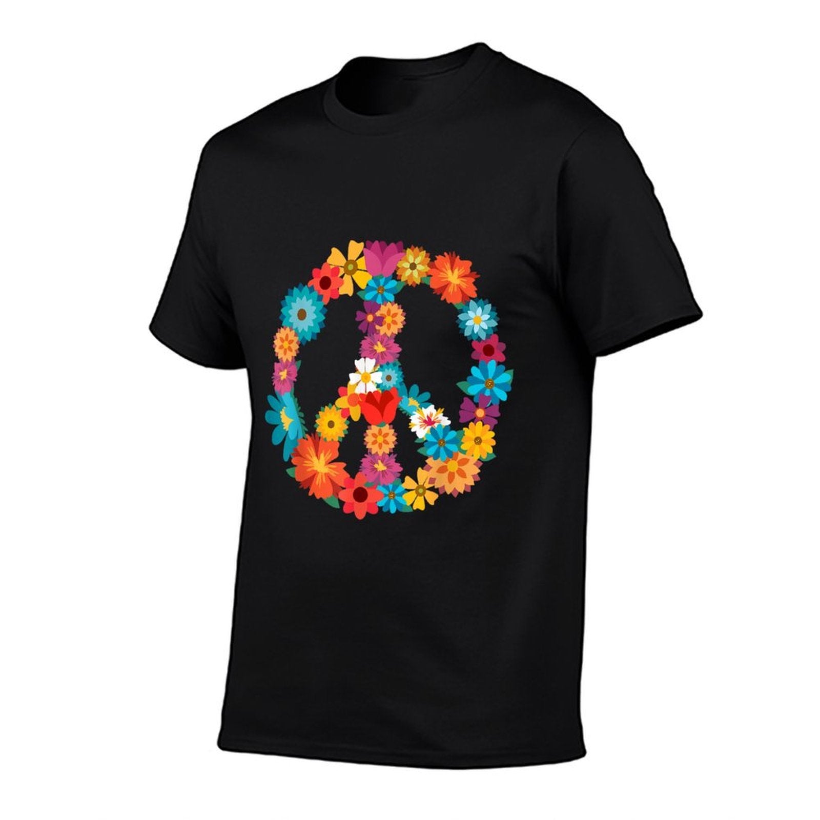 Peace Love  60s 70s Hippie Costume Colorful Flowers  Oversized Silhouette T-Shirt