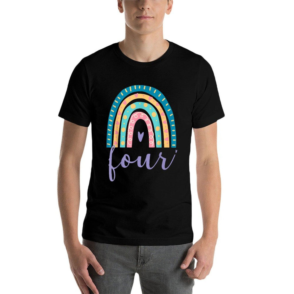 Four Year Old Rainbow 4th Birthday Gifts For Girls 4 Bday  Rolled Sleeves T-Shirt