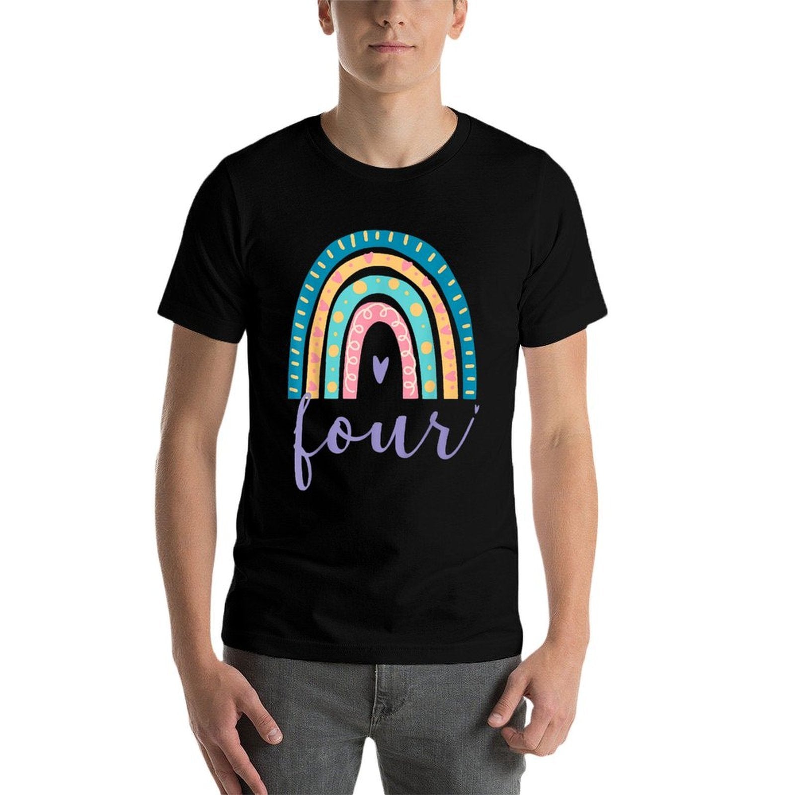 Four Year Old Rainbow 4th Birthday Gifts For Girls 4 Bday  Rolled Sleeves T-Shirt