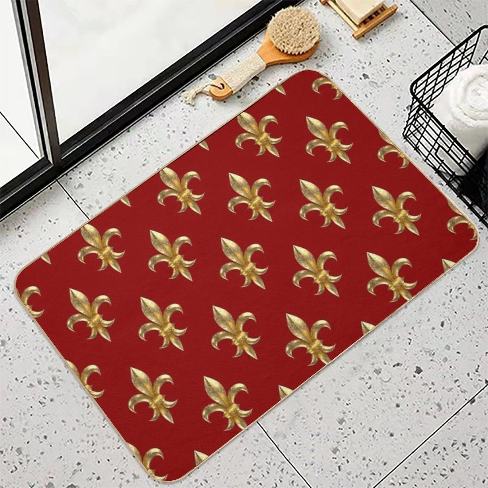 Fleur De Lys  Fleur De Lis 3D Gold Look Pattern, Small Corroded Durable Bath Mat