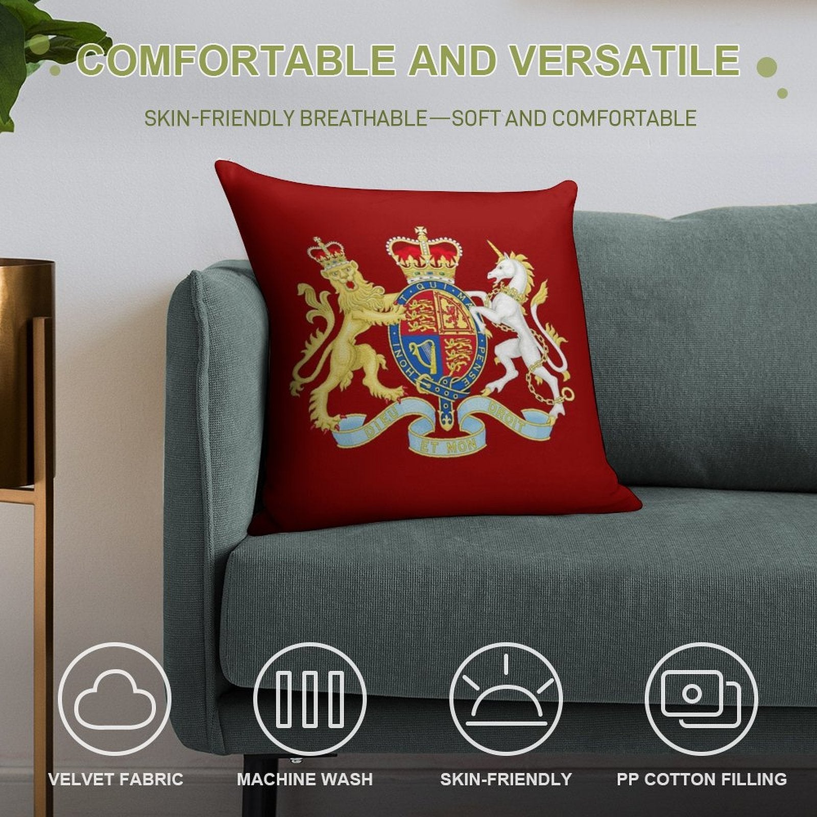 Royal Coat of Arms of The United Kingdom Soft Multiple Sizes Throw Pillow