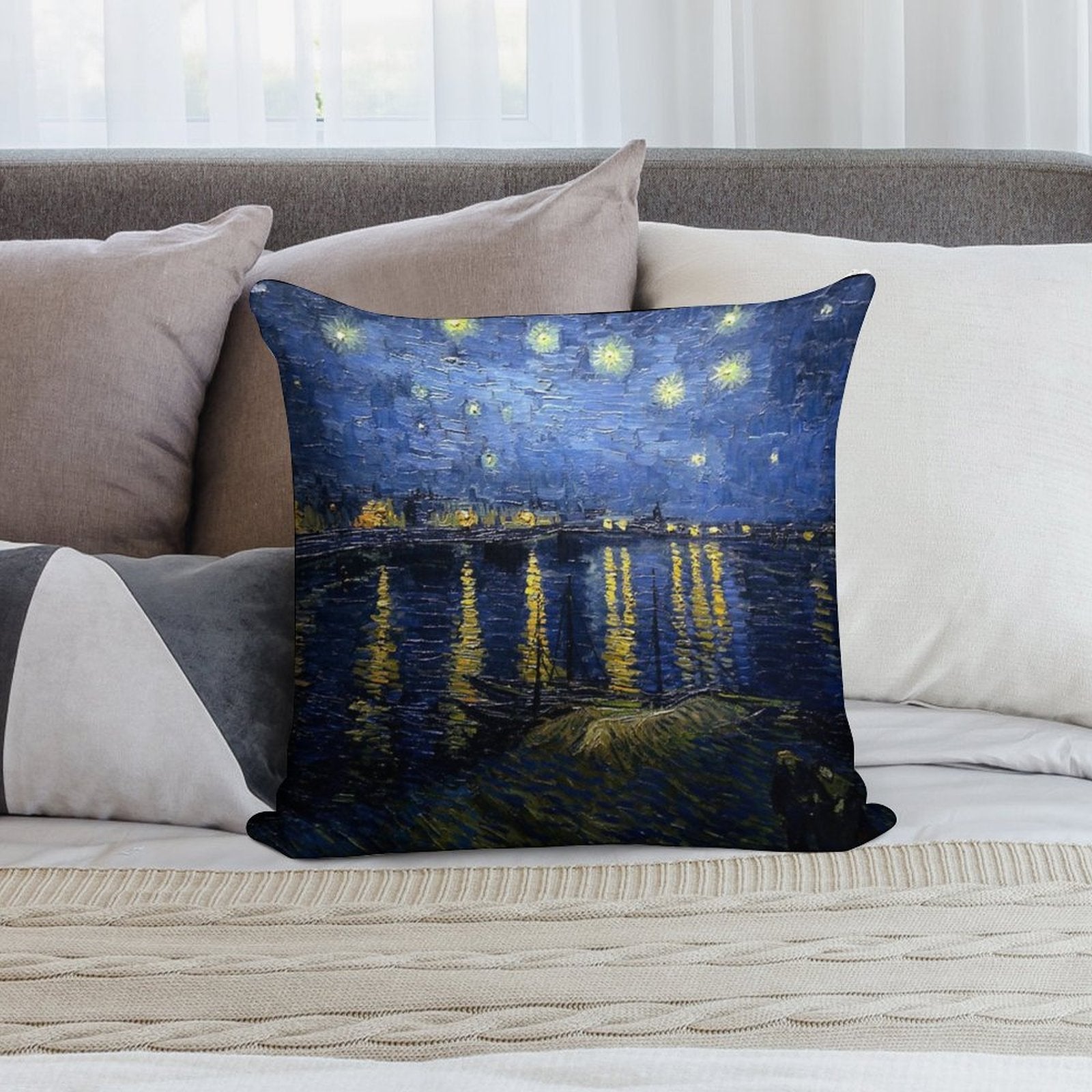 Starry Night Over The Rhone - Van Gogh Soft Easy Maintenance Throw Pillow